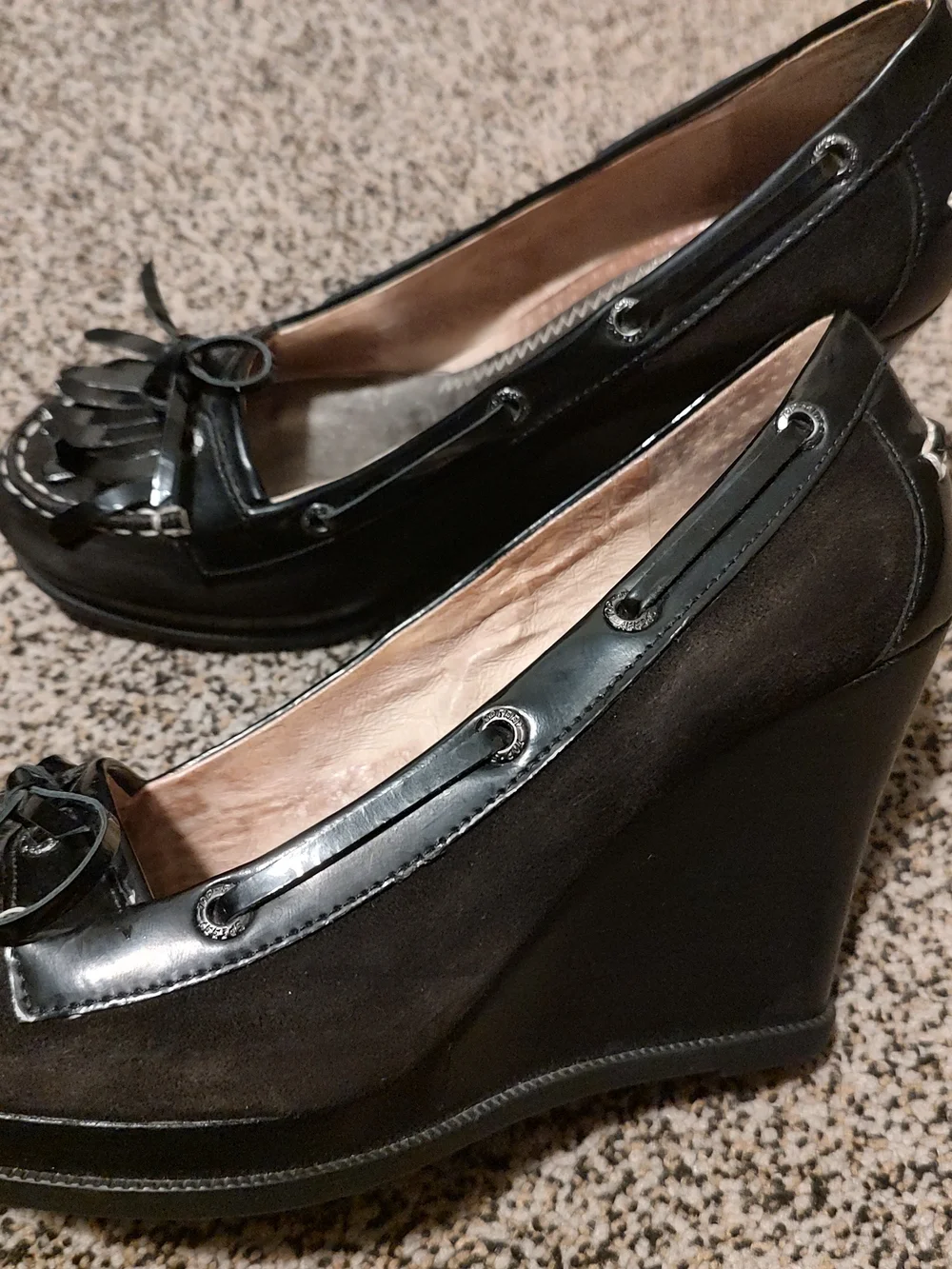 Sperry Top-Sider Black Wedge Fringe Bow Loafers